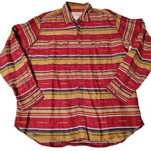 Ryan Michael Mens XL Western Snap Shirt Linen Blend Striped Red Multi Color